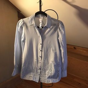 Madeleine Light Blue Cotton Eyelet Button Down Top, EUC, 6